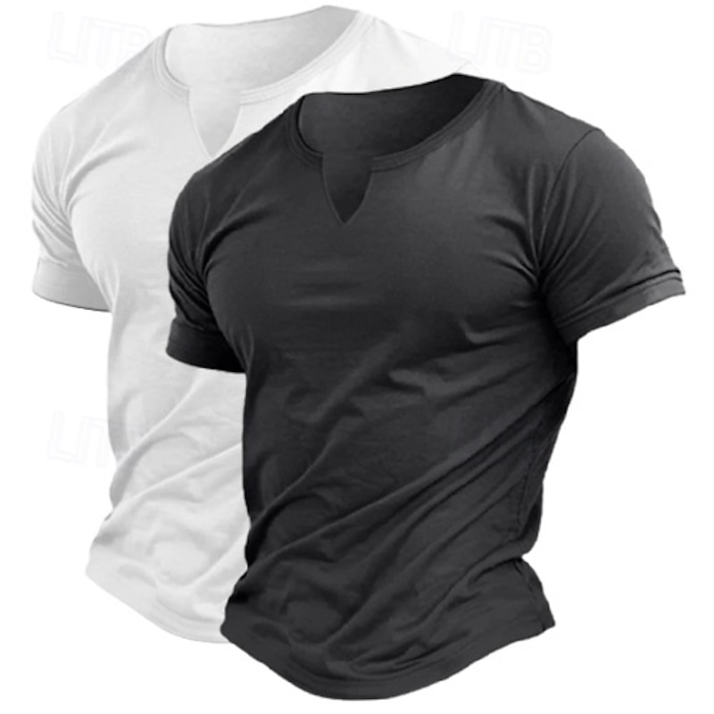 2 Pack Men's Cotton Blend T-Shirt Short Sleeve Crew Neck V Neck Summer All Seasons Plain Fashion Classic Casual 2 pcs Matching Street Casual Sports Top Tee for Men3