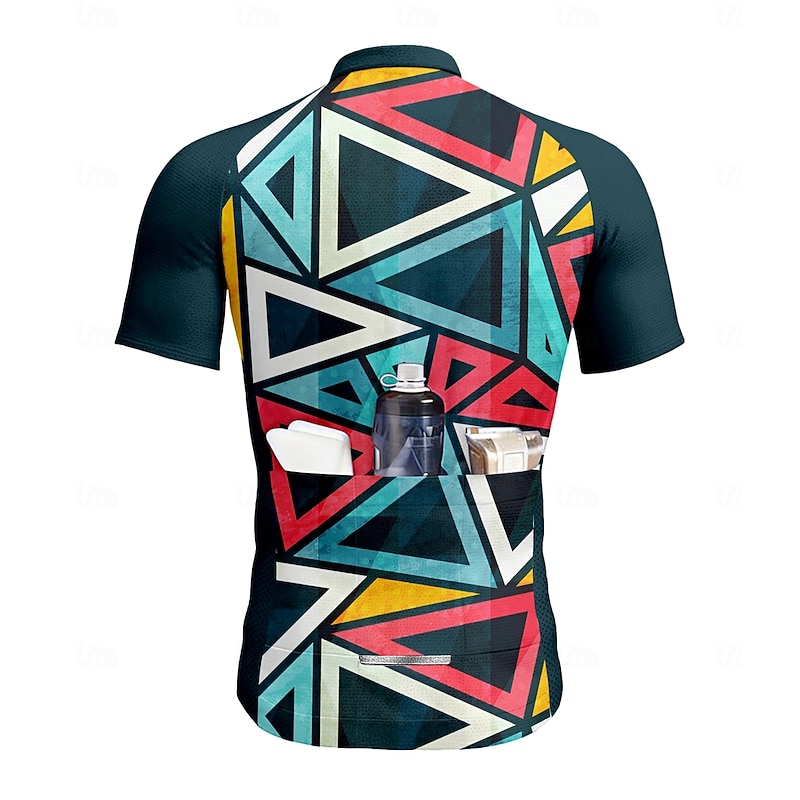 Men's Cycling Jersey Graphic Geometric Short Sleeve Bike Tee Tshirt Jersey Top with 3 Rear Pockets UV Resistant Quick Dry Front Zipper Reflective Strips Sports Sky Blue Clothing Apparel2