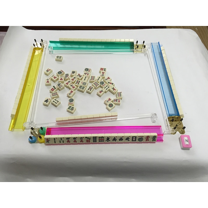 Mahjong All-in-One Tile Rack & Pusher Clear Acrylic Mahjong Rack and Pusher Combo Modern American Mahjong Tile Racks Set of 4 Multi Color4