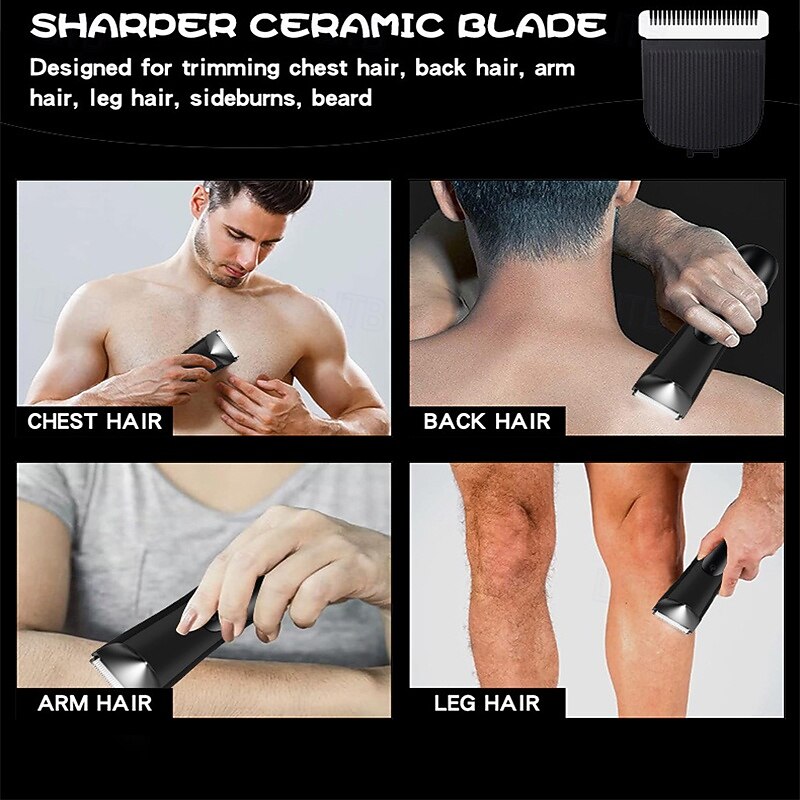 Men's Electric Body Hair Trimmer with Ceramic Blade – Wet & Dry Groin Shaver with 2 Guard Combs2