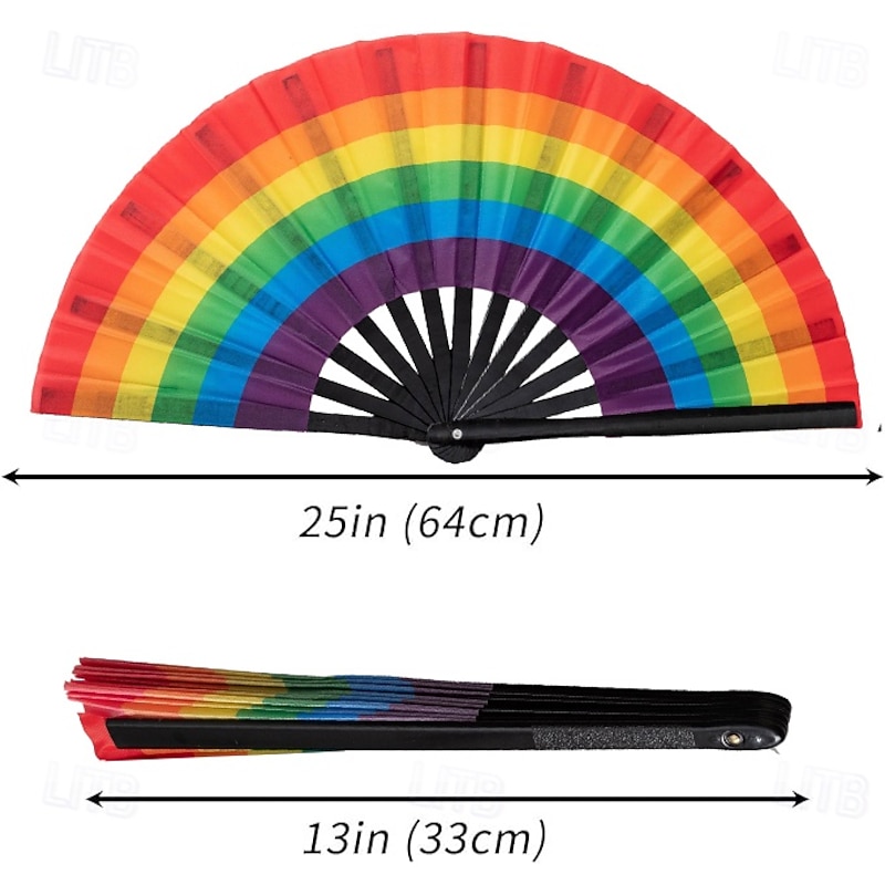 Pride Folding Fan Boots on The Ground Holographic Folding Hand Fan, Rainbow Line Dance Clap Fan, LGBTQ Party Supplies, Love is Love Foldable Popping Fan in Laser Colors3