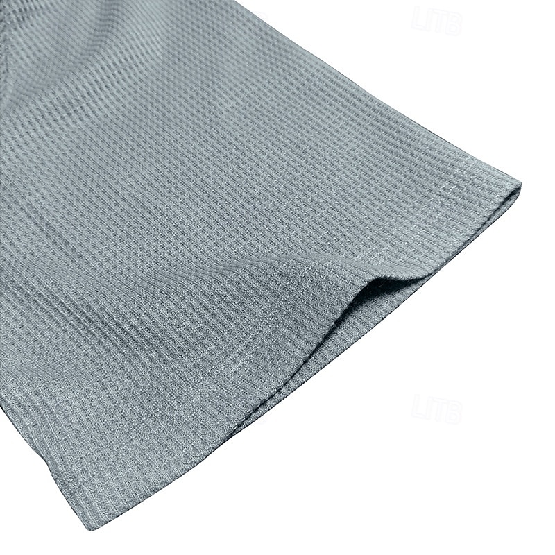 Men's Waffle Henley Shirt Tee Short Sleeve Solid Color Plain Solid Casual Buttons Henley Outdoor Casual Daily Summer Spring &  Fall Dark Brown Black Gray Henley T-Shirt4