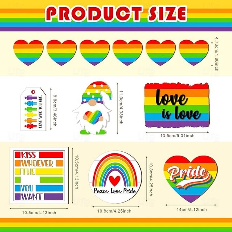 Pride Tiered Tray Decor Rainbow LGBTQ Wooden Tray Centerpieces Decoration Colorful Heart Wood Tabletop Love is Love Signs Blocks with Holder for Pride Month Party Office Home Decor2