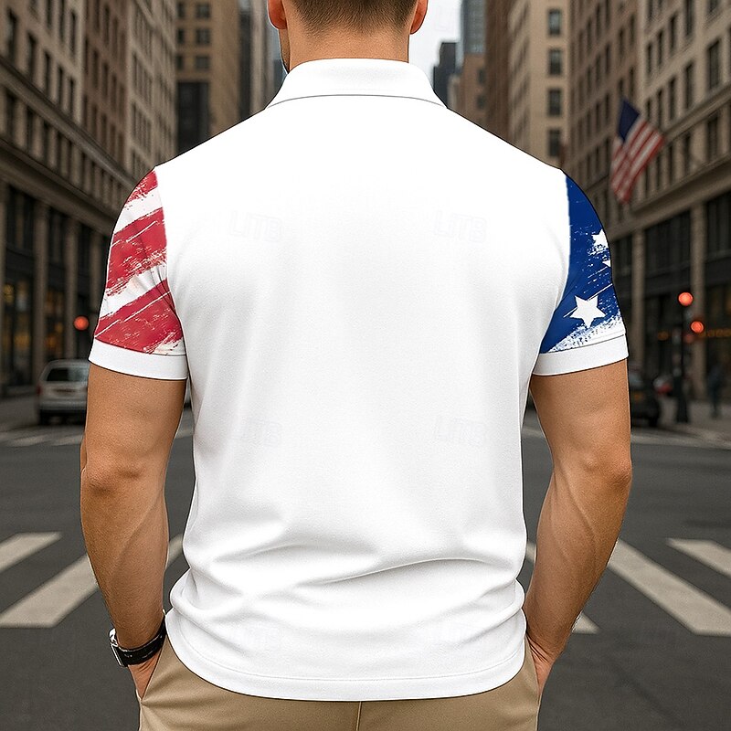 Independence Day Men's American Flag Polo Short Sleeves Polo Collar Lapel Casual Daily Festival Buttons Summer White Red Navy Blue4