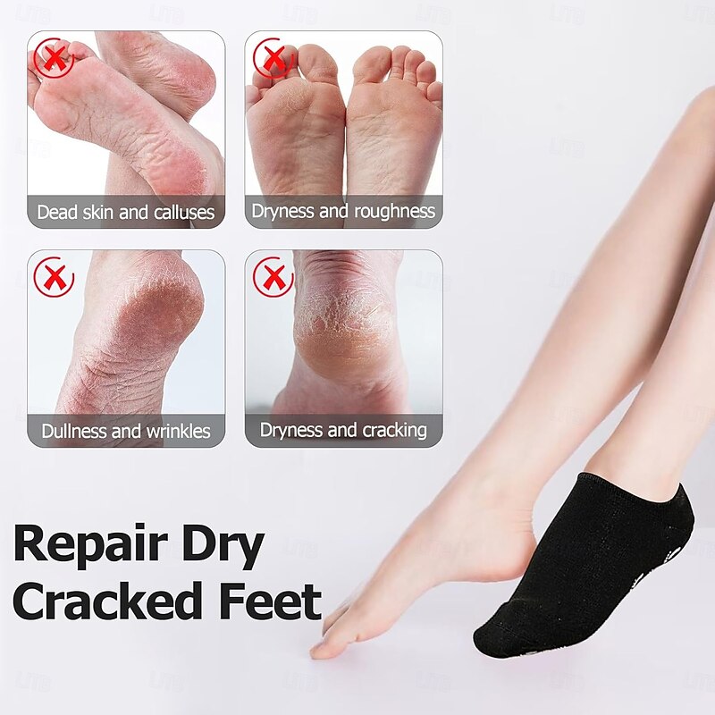 2 Pairs Silicone Moisturizing Socks for Dry Cracked Feet – Foot Care Gel Socks for Women, Soft and Comfortable, 20-Minute Deep Hydration Treatment, Reusable and Washable4