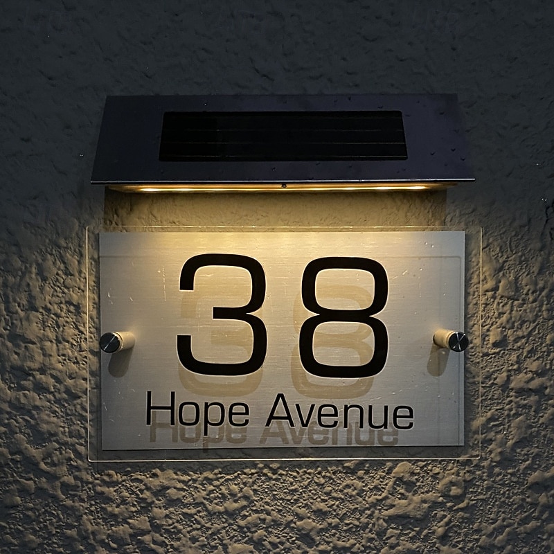 1 Pc Outdoor Adress Lights Solar Stainless Steel Waterproof Door Number Light Courtyard Garden Villa Street Sign House Number Lights Wall Lights2