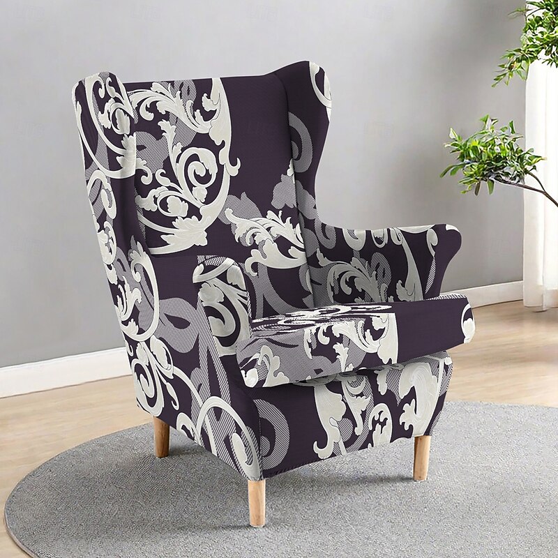 Wingback Chair Cover Floral Striped Geometric Printed Armchair Slipcovers2