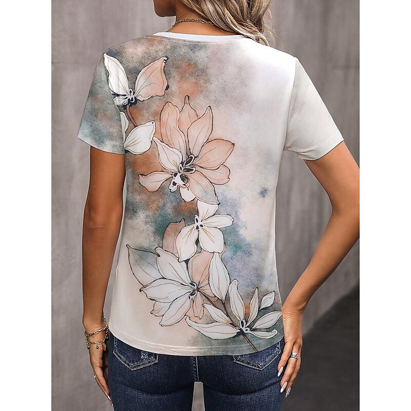 Women's T Shirt Floral Graphic Vintage Classic Casual Short Sleeve Crew Neck Regular Tops Daily Weekend Print Yellow Blue Purple Green Gray Summer3