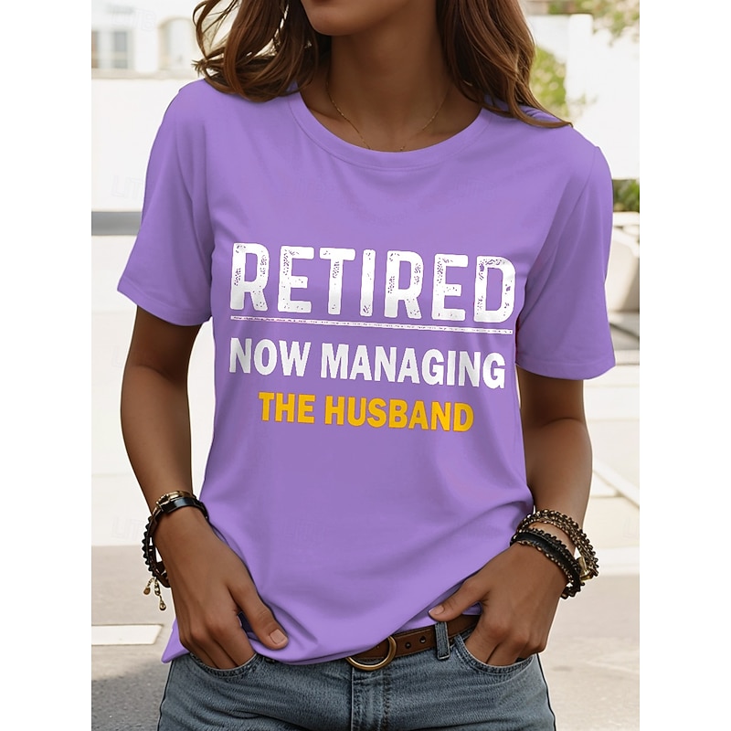 Women's T Shirt Retired Graphic Letter Vintage Stylish Classic Short Sleeve Crew Neck Round Neck Regular Tops Daily Weekend Print Black Pink Red Blue Purple Summer3