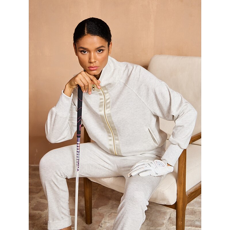 Women's Golf Jacket Dark Grey Black White Long Sleeve Sun Protection Top Fall Ladies Golf Attire Clothes Outfits Wear Apparel