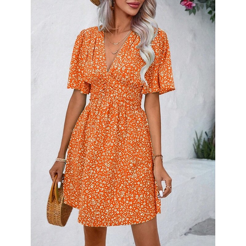 Women's Mini Dress A Line Dress Casual Outdoor Going out Standard Fit Floral Short Sleeve V Neck Black Pink Blue Purple Summer3