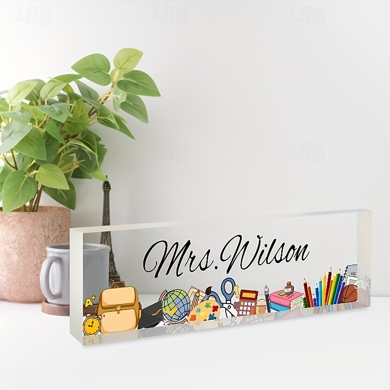 Personalized Acrylic Student Name Plaque, Custom Desk Name Plate for Kids, Classroom Decor and Gift for Halloween, Thanksgiving, Easter, Anniversary