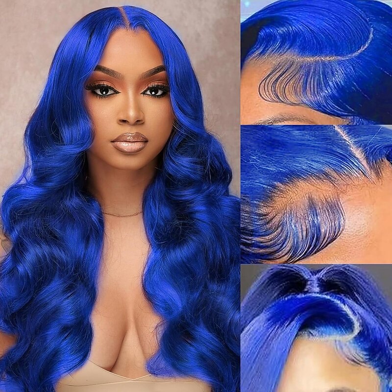 Blue 13x4 Transparent Lace Front Wig Body Wave Human Hair Wig 150% Density - Main Image