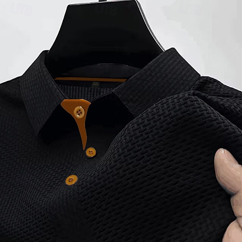 Men's Golf Shirt Golf Polos Shirts Work Casual Lapel Short Sleeve Basic Modern Plain Buttons Jacquard Summer Regular Fit Black White Navy Blue Blue sky blue Dark Gray Golf Shirt4