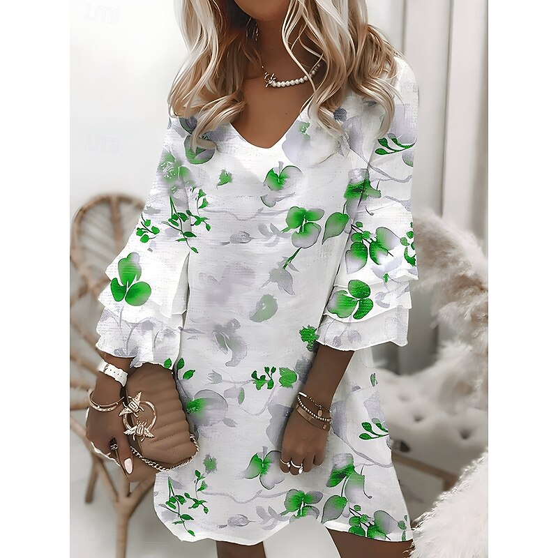 Women's Mini Dress A Line Dress Sundress Summer Dress Boho Party Regular Fit Layered Ruffle 3/4 Length Sleeve V Neck Light Blue Light Green Purple Summer4