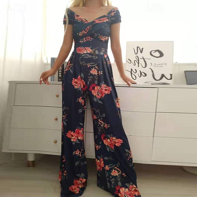 Women's Normal Jumpsuit Streetwear Solid Color Sleeveless Off Shoulder Print Street Daily Regular Fit Black White Red Summer2