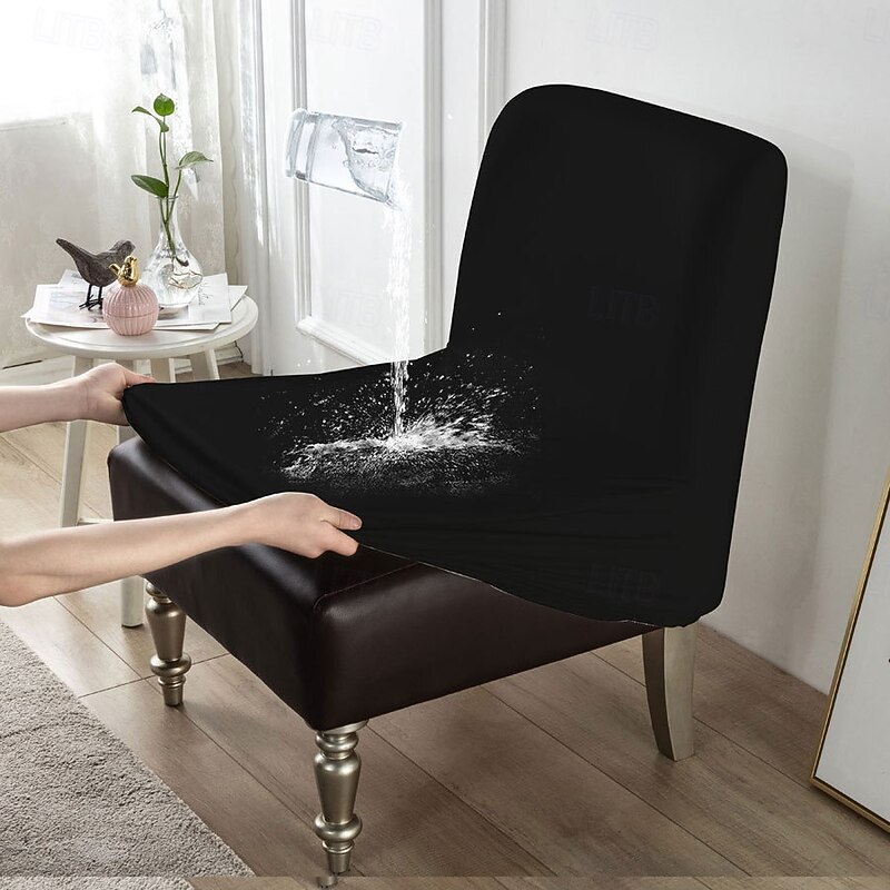 1Pc PU Waterproof Solid Color Stretch Armless Chair Cover - Durable PU Leather Slipcover for Single Oversized Chairs - Ideal for Home and Hotel Furniture Protection2