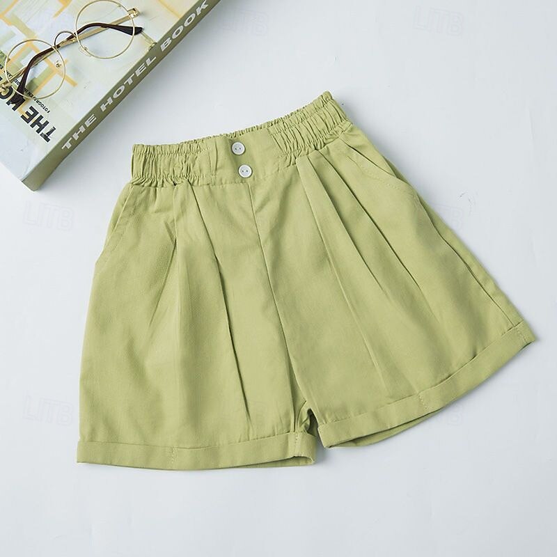 Kids Girls' Shorts Solid Color Streetwear Pocket Outdoor 4-12 Years Summer White Yellow Green2