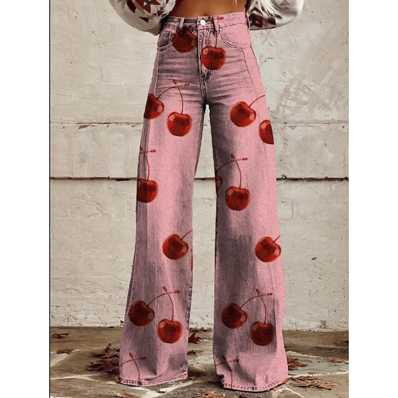 Retro Vintage Boho 1970s Pants Wide Legged Pants Hippie Disco High Waist Floral Faux Jeans Style Fancy Dress Women's Carnival Music Festival Pride Parade Retro Theme Party Adults Pants3