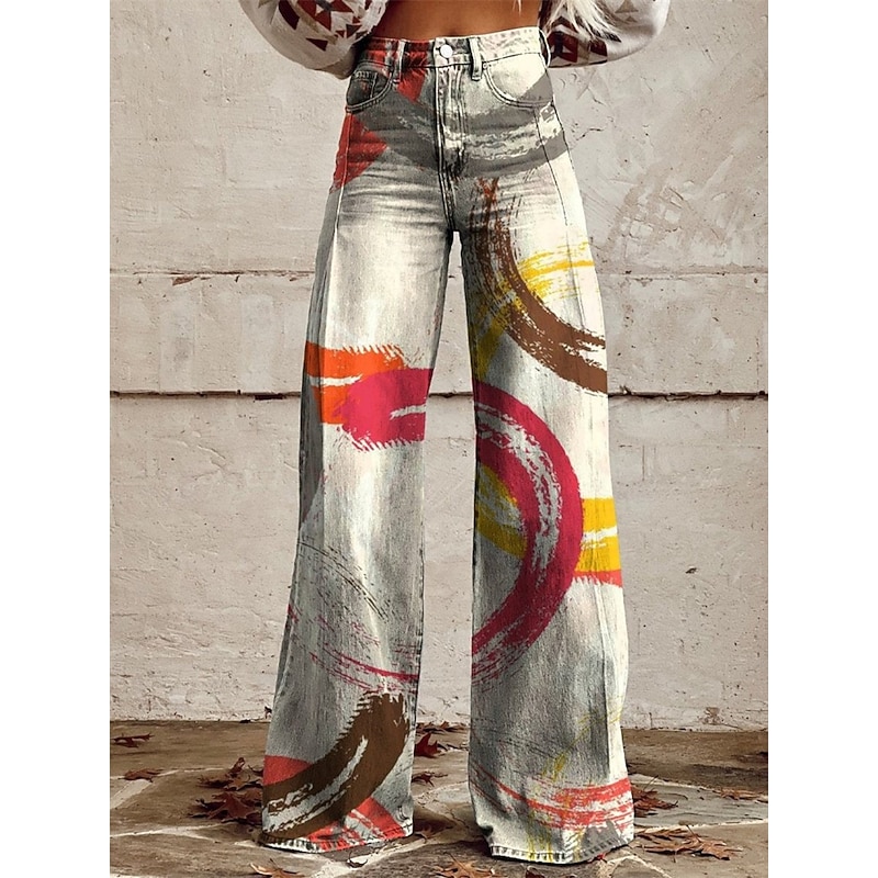 Retro Vintage Boho 1970s Pants Wide Legged Pants Hippie Disco High Waist Oil Print Faux Jeans Style Fancy Dress Women's Carnival Casual Daily Music Festival Retro Theme Party Adults' Pants4