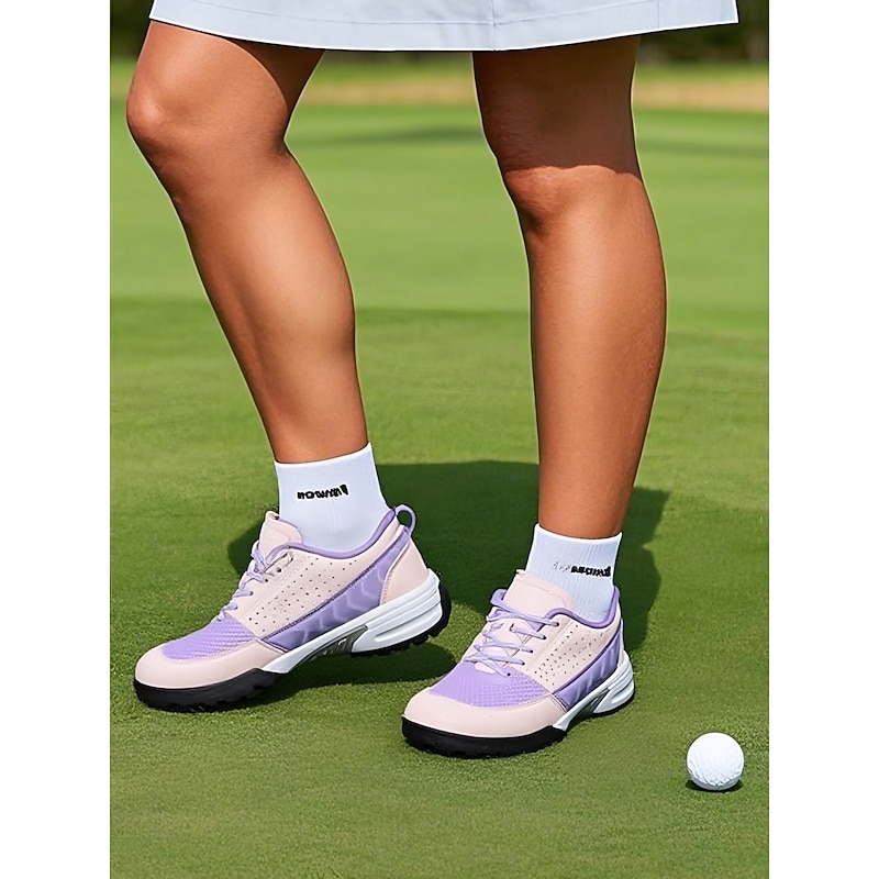 Women's Purple Golf Sneakers with Cushioned Insoles – Fashionable and Supportive Sports Shoes for Female Golfers on Fairways and Greens