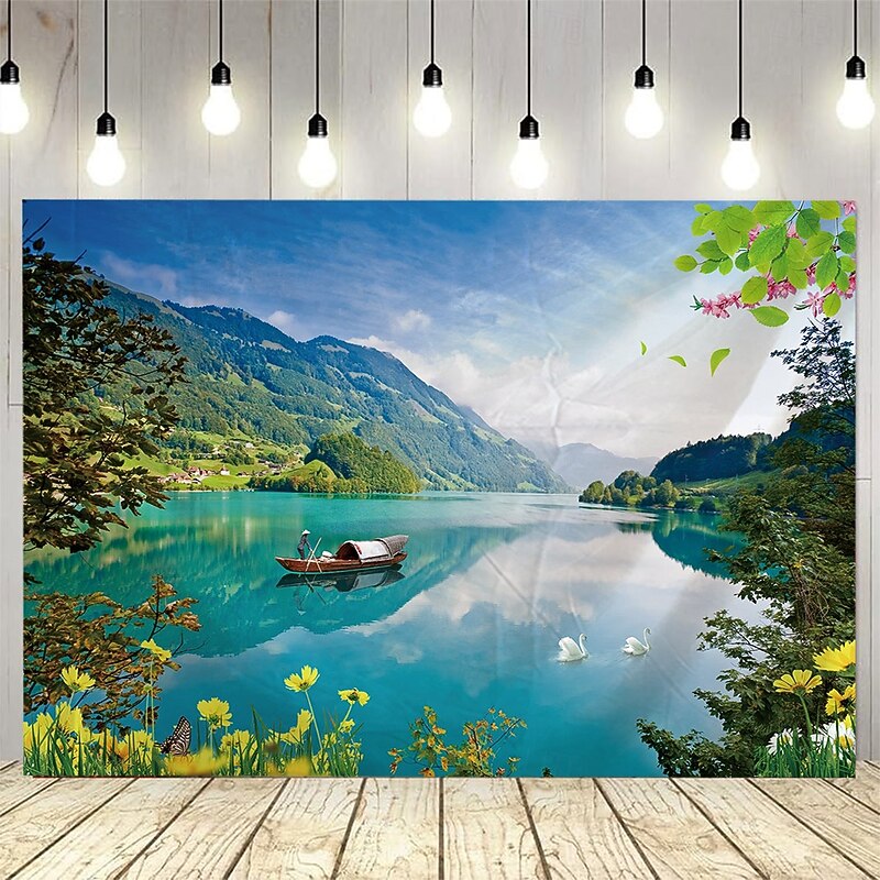 Lake Boat Plant Landscape Hanging Tapestry Mural Art Large Tapestry Mural Decoration Photos Background Blanket Curtains Home Bedroom Living Room Decoration4