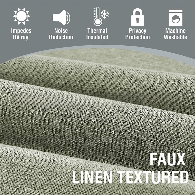 Faux Linen Curtains Blended Curtain Panels Bundle Blackout Linen Look Curtains for Bedroom 2 Panel Sets2