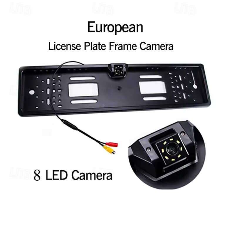 EU License Plate Frame Rear View Camera with 8 LED Night Vision – Waterproof Backup Reverse Parking Camera for Car