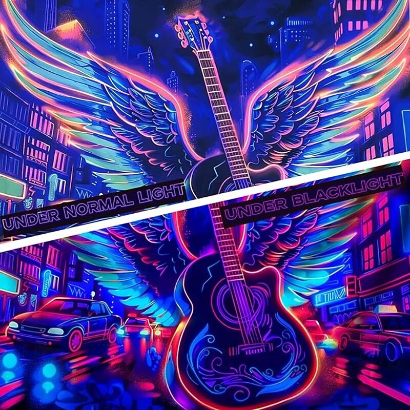 Blacklight Tapestry Glow in the Dark Glow Party UV Reactive Cyber Guitar Trippy Misty Modern City View Hanging Tapestry Wall Art Mural for Living Room Bedroom2