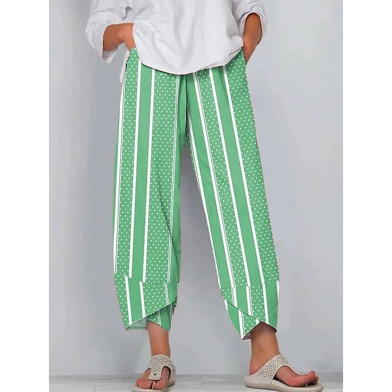 Women's Chinos Baggy Pants Beach Shorts Vacation Vintage Ethnic Style Ankle-Length High Waist Graphic Polka Dot Striped Drawstring Patchwork Wide Leg Thermal Warm Soft Breathable Micro-elastic Formal3
