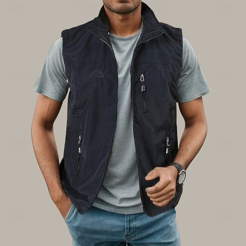 Men's Fishing Vest Hiking All Seasons Nylon Waterproof Quick Dry Solid Color Black Army Green Red Royal Blue Vest