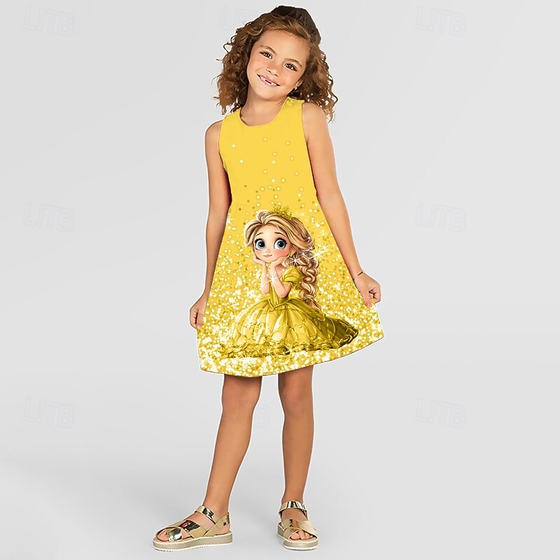 Girls' 3D Cartoon Dress Sleeveless Summer Spring Vacation Daily Holiday Princess Beautiful Sweet Kids 4-12 Years Casual Dress A Line Dress Knee-length Regular Fit4