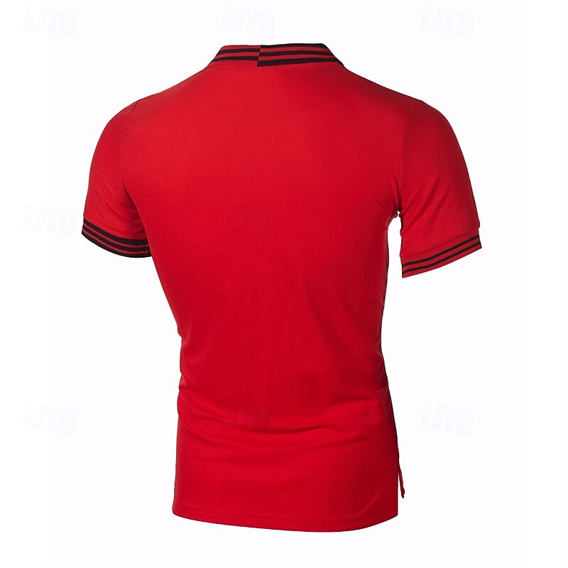 Men's Striped Polo Golf Shirt Short Sleeve Lapel Fashion Casual Outdoor Sport Daily Buttons Splice Summer White Red Navy Blue4