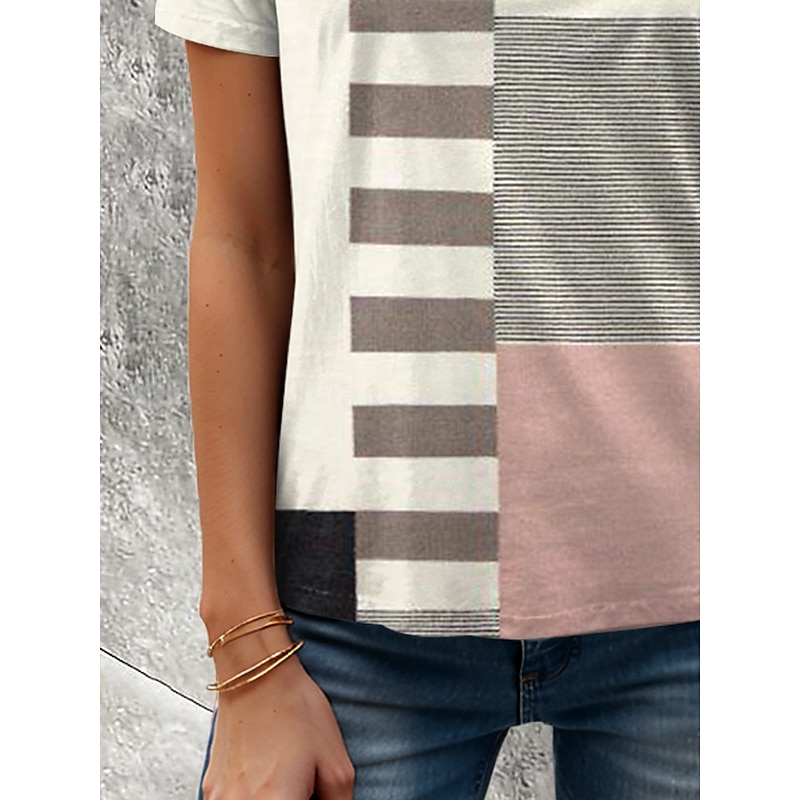 Women's T Shirt Graphic Geometric Geometry Vintage Stylish Classic Short Sleeve Crew Neck Round Neck Regular Tops Daily Print Dusty Rose Summer Spring3