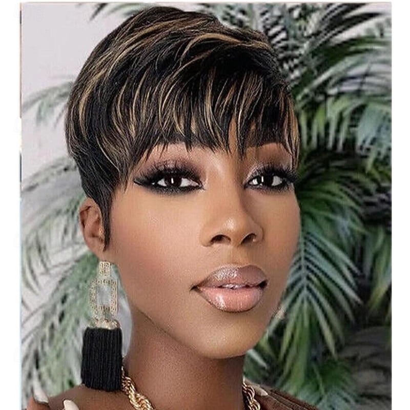 Short Bob Wigs for Black Women Synthetic Wig Pixie Cut Wig with Bangs4