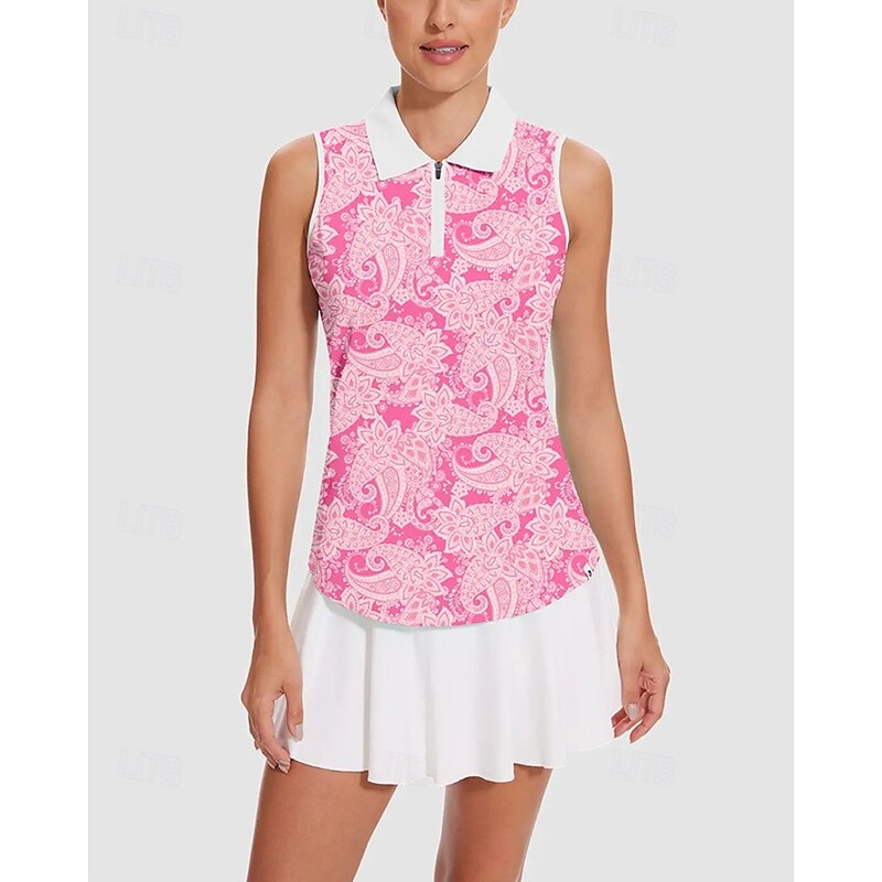 Women's Graphic Tennis Shirt Sleeveless Print UPF50+ Quick Dry Tennis Golf Badminton Zip Collar Tee Tshirt Top Pink Tennis Clothing2