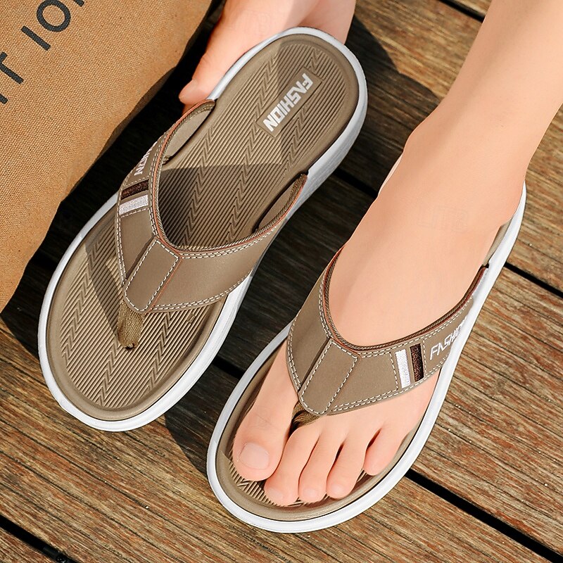 Men's Black Thick Sole Flip Flops with Soft Footbed and Fashion Strap Design for Adults Comfortable Summer Slippers for Beach Vacation Poolside Lounge Daily Shower Use3