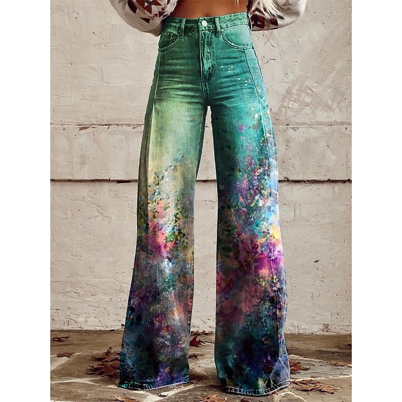 Retro Vintage Boho 1970s Pants Wide Legged Pants Hippie Disco High Waist Oil Print Faux Jeans Style Fancy Dress Women's Carnival Casual Daily Music Festival Retro Theme Party Adults' Pants2