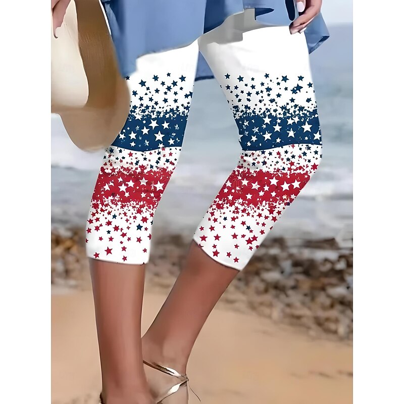 Women's Patriotic  Capri Pants Leggings Vacation Vintage Fashion Calf-Length High WaistPants Star Gradient Striped Printing Breathable Soft Stretchy Outdoor Vacation