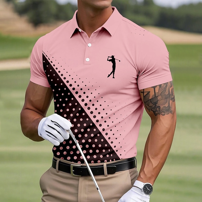 Men's Dot Golf Sports Polo Shirts Short Sleeve Polo Shirts Collared Shirts Business Casual Outdoor Athleisure Daily Wear 3D Print Summer White Pink Blue3