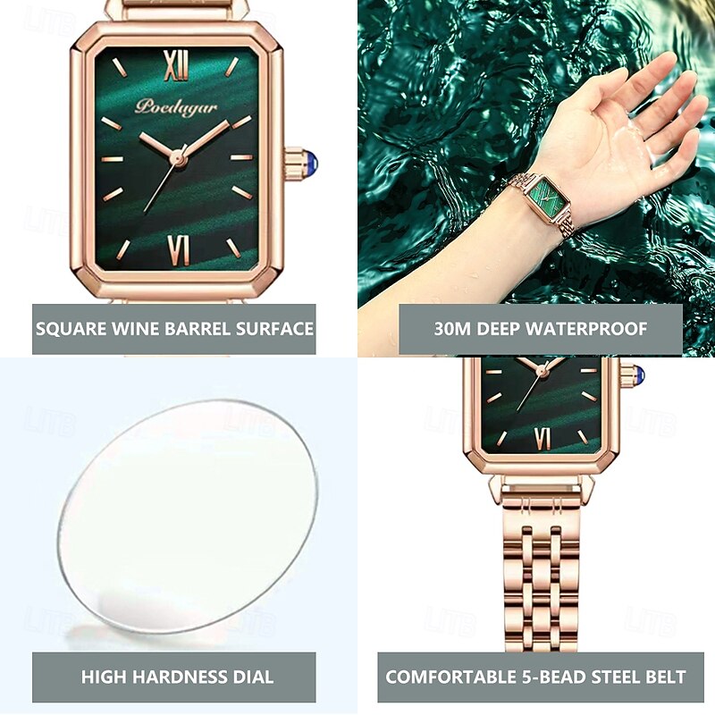 Women's Luxury Square Dial Quartz Watch – Waterproof Stainless Steel Bracelet, Diamond Accents, Elegant Retro Style2