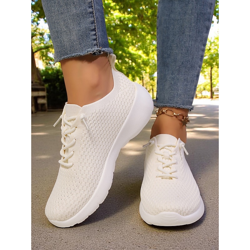 Women's Beige Lightweight Flyknit Walking Shoes with Soft Ergonomic Sole, Breathable Comfort for Commute, Park Jog and Daily Errands2