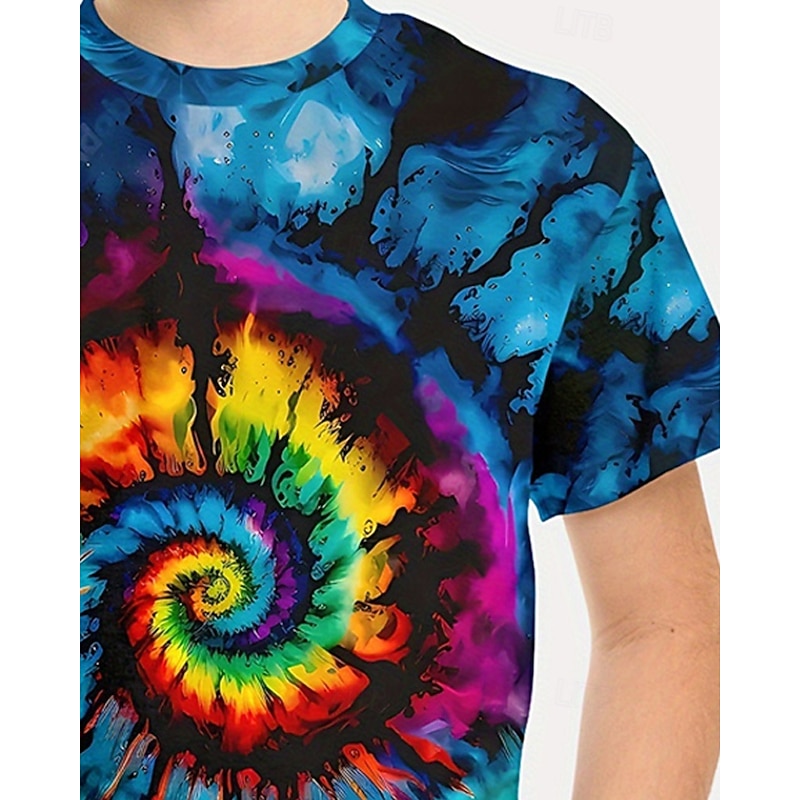 Boys 3D Tie Dye T shirt Tee Short Sleeve Summer Spring Fashion Basic Kids 4-12 Years Crew Neck Outdoor Casual Daily Regular Fit3