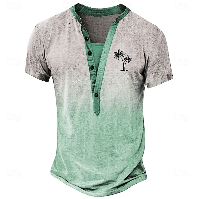Men's Gradient T Shirt Henley Shirt Tee Short Sleeve Designer Basic Classic Outdoor Casual Daily Summer Blue Purple Green Henley Henley T-Shirt