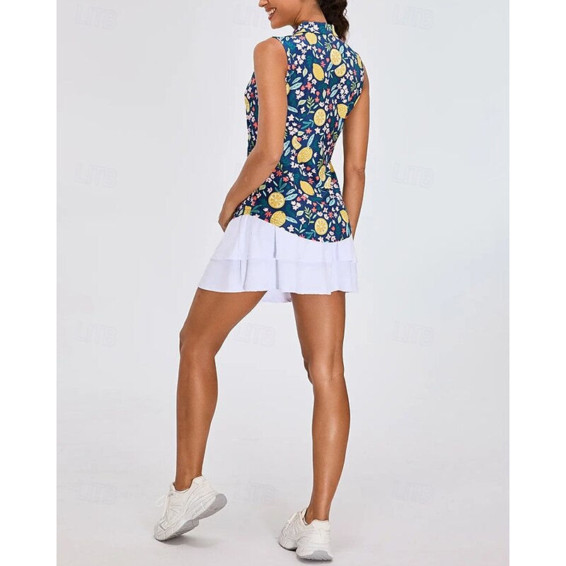 Women's Fruit Tennis Shirt Sleeveless Print UPF50+ Quick Dry Tennis Golf Badminton Zip Collar Tee Tshirt Top Blue Tennis Clothing2