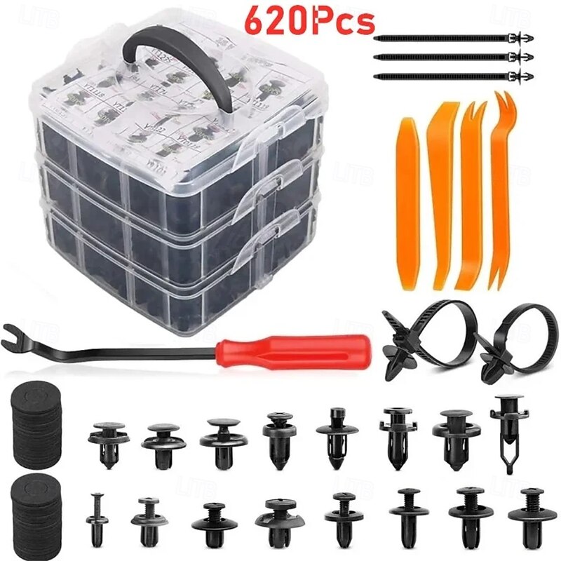 725Pcs Car Fastener Clips Set with Trim Removal Tool, Retainer Push Rivet Clips Assortment for Bumper Fender Door Panel, Universal Automotive Plastic Clips Kit4