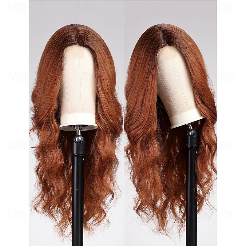 Long Auburn Wavy Wigs for Women Curly Wig with Middle Parting Heat Resistant Fiber Wig for Daily Use3