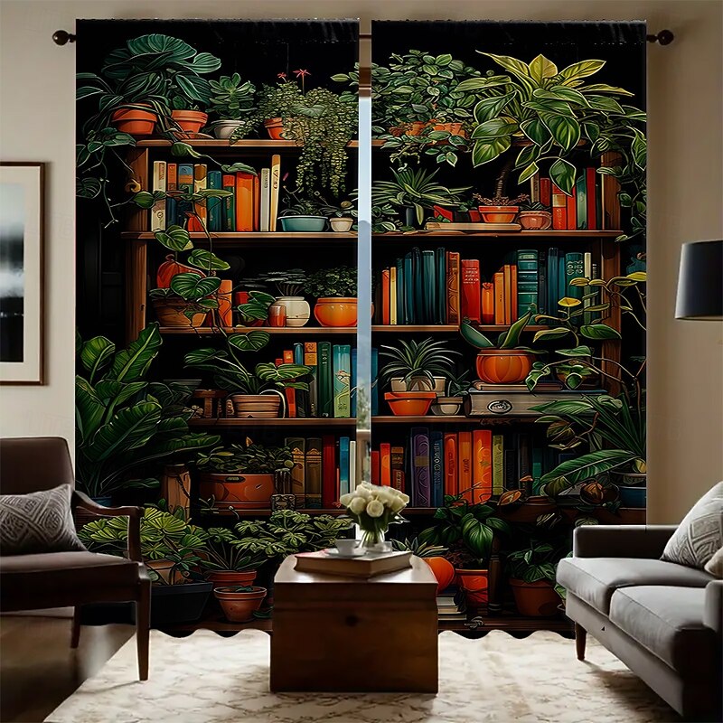 2-piece set of plant bonsai patterned curtains on shelves suitable for study kitchen living room dormitory pole bags bedroom accessories room decoration and home decoration ceiling curtains3