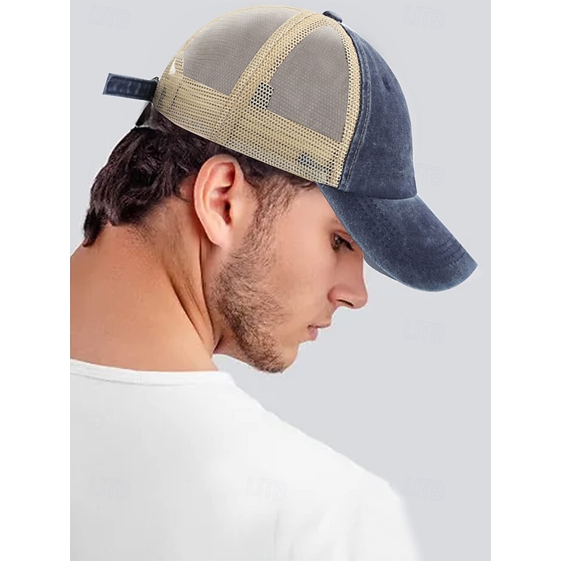 Men's Vintage Mesh Back Trucker Hat – Adjustable Washed Cotton Baseball Cap for Outdoor Sports, Travel and Daily Casual Wear2