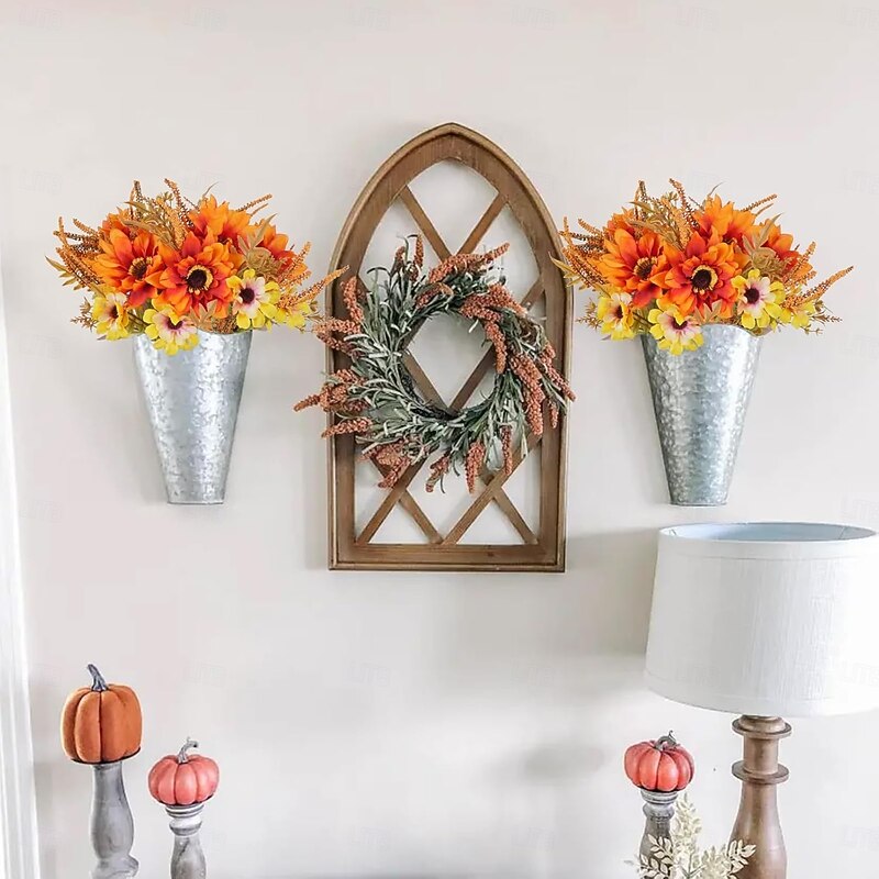 6 Bundles Artificial Fall Flowers Sunflowers Artificial Flowers Bouquet Dahlia Autumn Florals Arrangements for Decoration Sunflower Centerpieces for Tables Home Kitchen Thanksgiving4